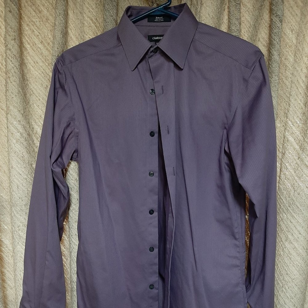 Men's Claiborne Slim Fit Button Dress Shirt - Small 14.5 - Purple Lavender